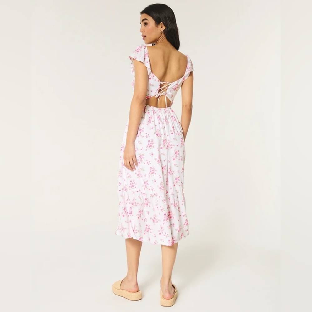 Hollister V-waist Open Back Floral Midi Dress Size XXL